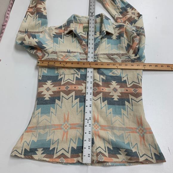 Outback Shirt Womens S Small Sand Brianna Aztec Flannel Pearl Snap Button Top - Picture 9 of 16
